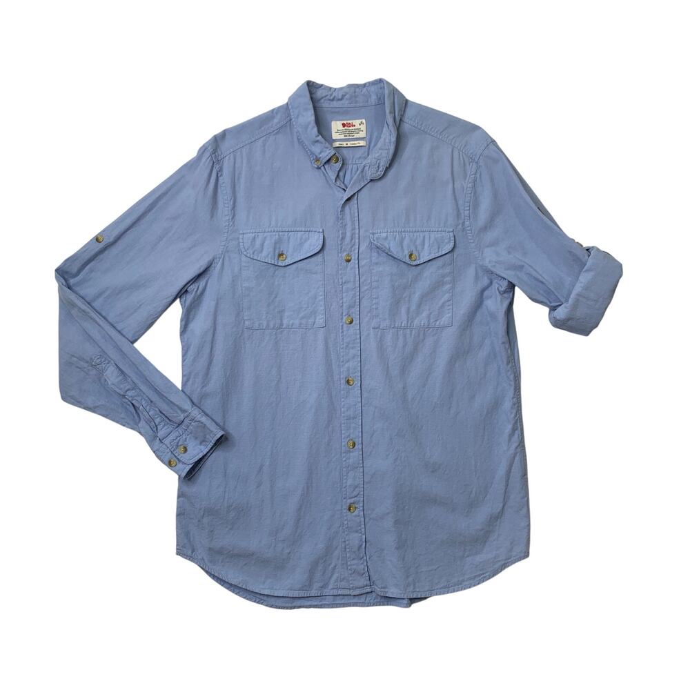 Fjallraven Shirt Mens M Medium Shark Comfort Fit Ovik Chambray Tab Sleeve Pocket